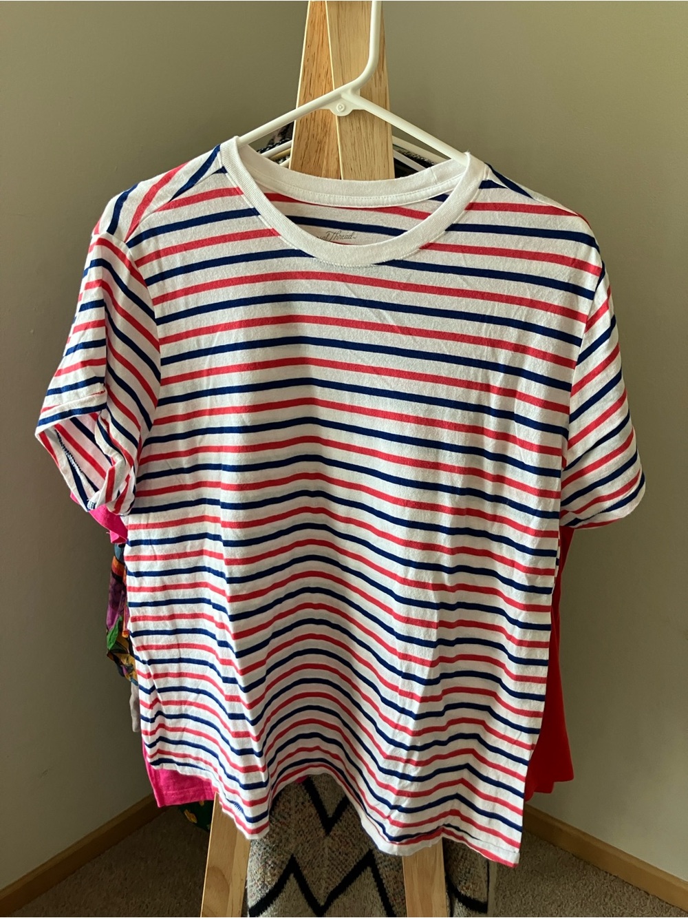 Universal Thread White Tee with Red & Navy Stripes
